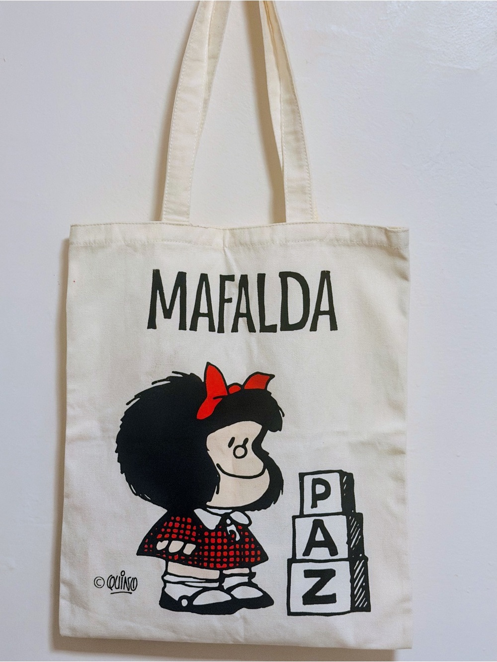Mafalda Cream Canvas Tote with Red Accent Graphic